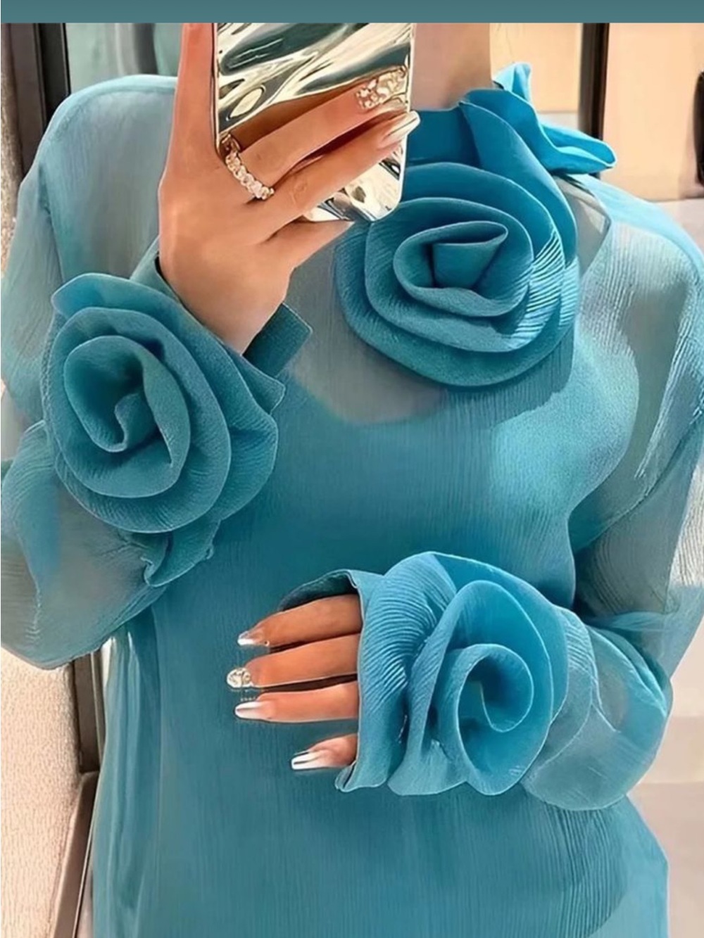 STYLEWE Teal Rose Appliqué Sheer Top